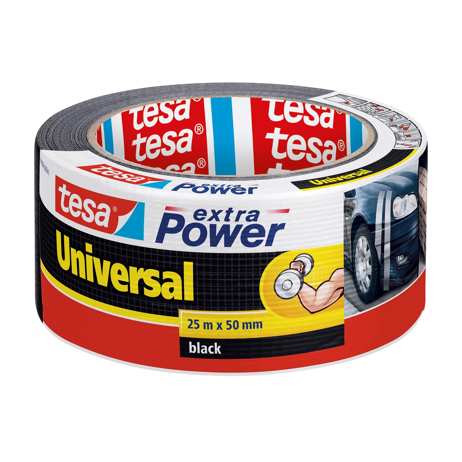 tesa Extra Power Universal Duct Tape - Adhesive Tape with Extra Strong Hold and Versatile Use - for Repairs, Fastening, Sealing and More - Black - 1 roll - 25 m x 50 mm