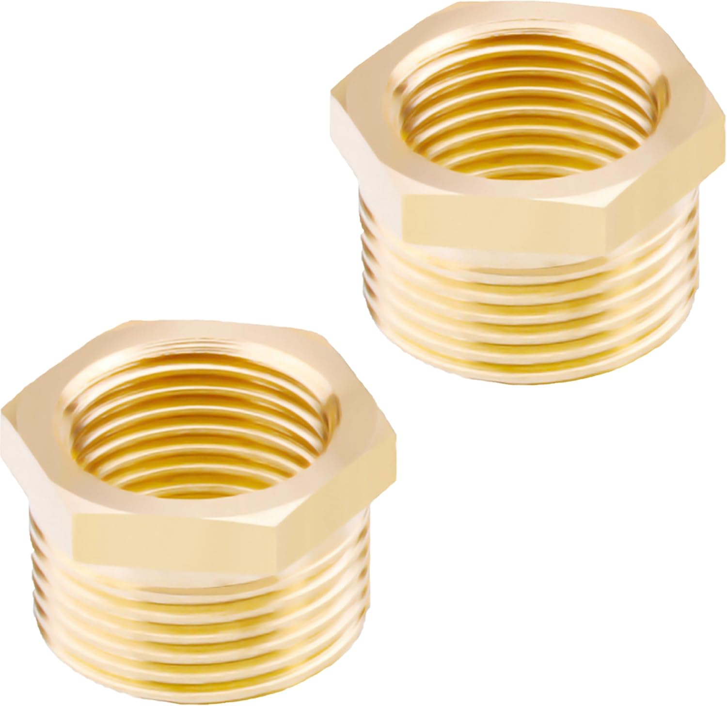 AOPANDA Brass Pipe Fittings, 1/2 NPT Male X 1/4 NPT Female, Hex Bushing Reducer Threaded Adapter 2 PCS