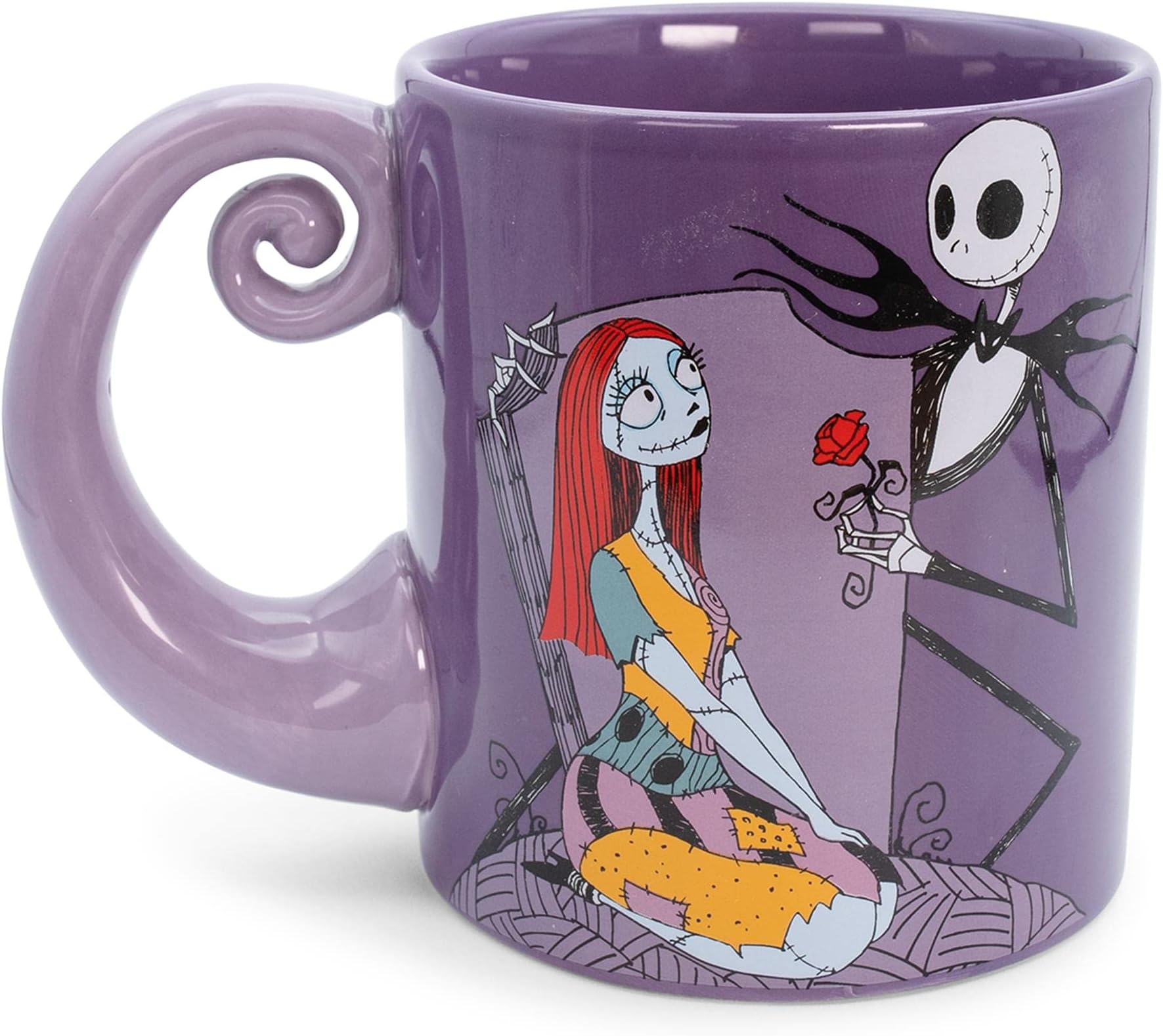 Nightmare Before Christmas Disney The Jack & Sally Spiral Handle Ceramic Mug | BPA-Free Large Coffee Cup For Beverages, Home & Kitchen Essentials | Halloween Gifts and Collectibles | Holds 20 Ounces