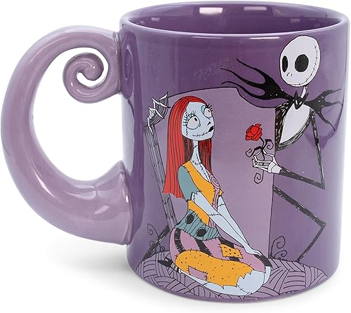 Disney The Nightmare Before Christmas Jack  Sally - Taza de cerámica con mango en espiral  Taza de café grande sin BPA para bebidas artículos