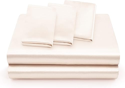 Miniatura 6 de Entisn 5 sábanas de satén champán para cama tamaño King + funda de almohada corporal, sábanas sedosas de bolsillo profundo, sábana de cama de lujo,