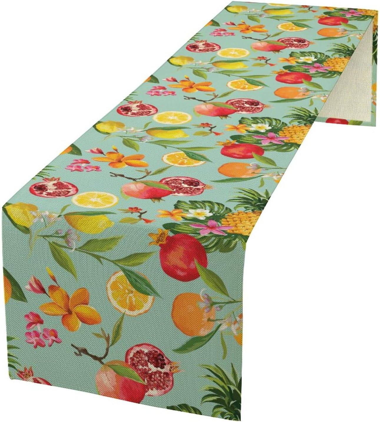 Fruit Table Runner Colorful Fresh Tropical Fruit Plant Leaves Green Decoration for Home Party Kitchen Dining Table 13x120 inch
