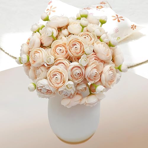 Miniatura 3 de VIKINGS PANDA 24 flores artificiales de ranúnculo con tallos de tacto real y flores de seda para ceremonia de boda y decoración del hogar (rojo)