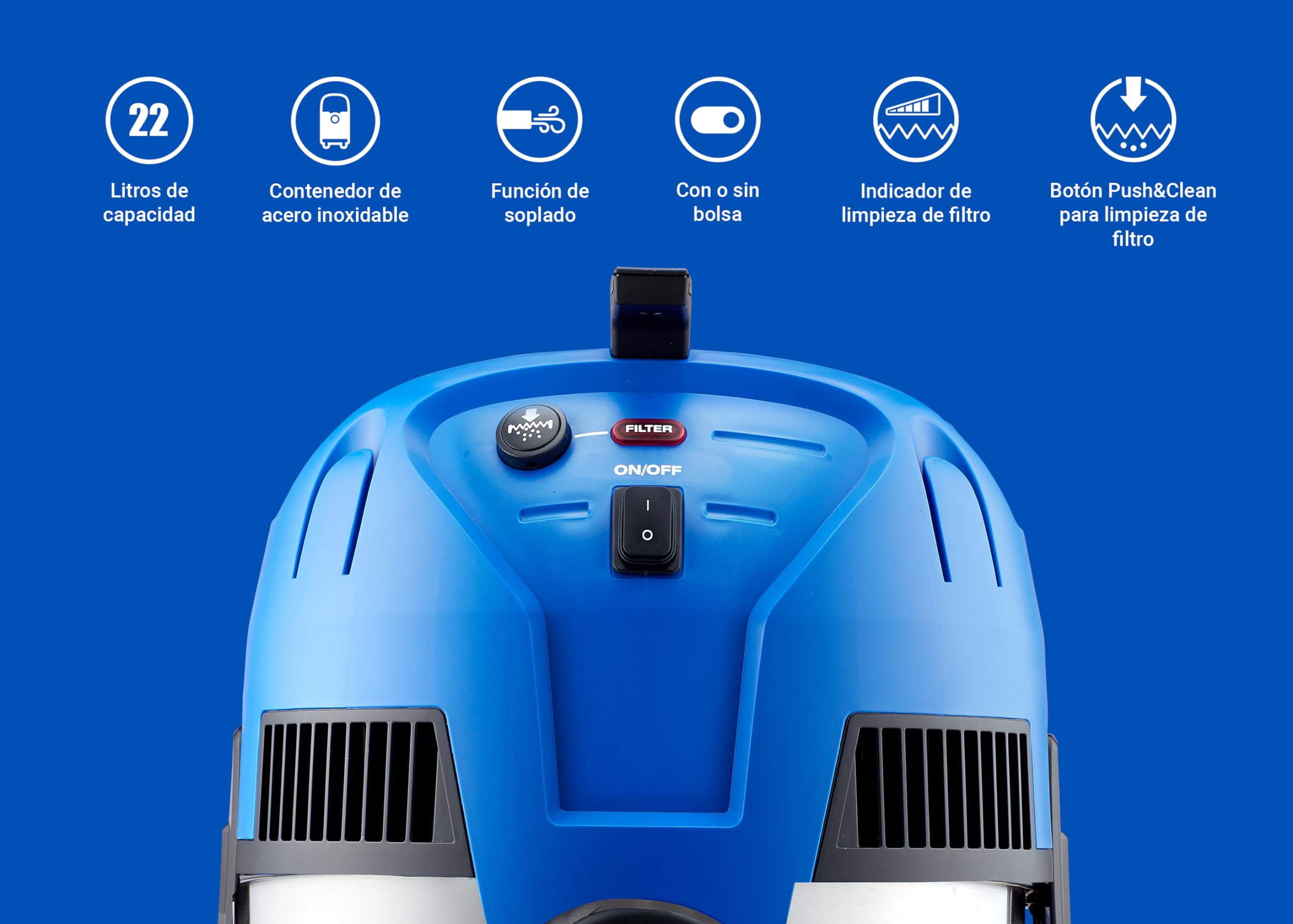Nilfisk Multi II 22L Aspirador de Agua y Polvo Potente - Aspiradora de Bricolaje para Sólidos y Liquidos, Seco y Húmedo - Déposito en Acero Inoxidable (1200 W)
