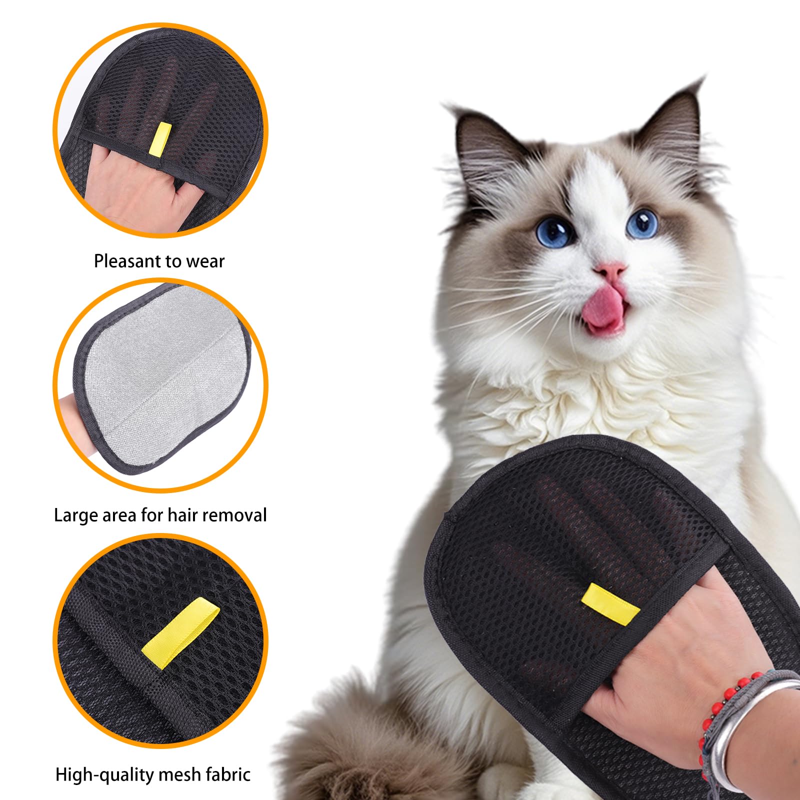 3PCS Gants de toilettage pour Chat,Gant Anti Poils Animaux, Gant Ramasse Poils Animaux,gant de retrait de poils d animaux,pet hair remover,pet hair removal gloves,Gant Respirant et Lavable pour