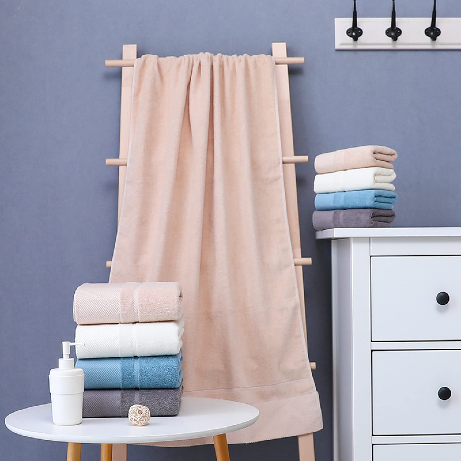 Juego de 3 piezas de toallas lisas 100% algodón, toallas gruesas y toallas de baño, azul B, 70 x 140 + 34 x 74 + 34 x 34 cm,Toalla de baño grande marron,altamente absorbentes Suave y Grueso Altam