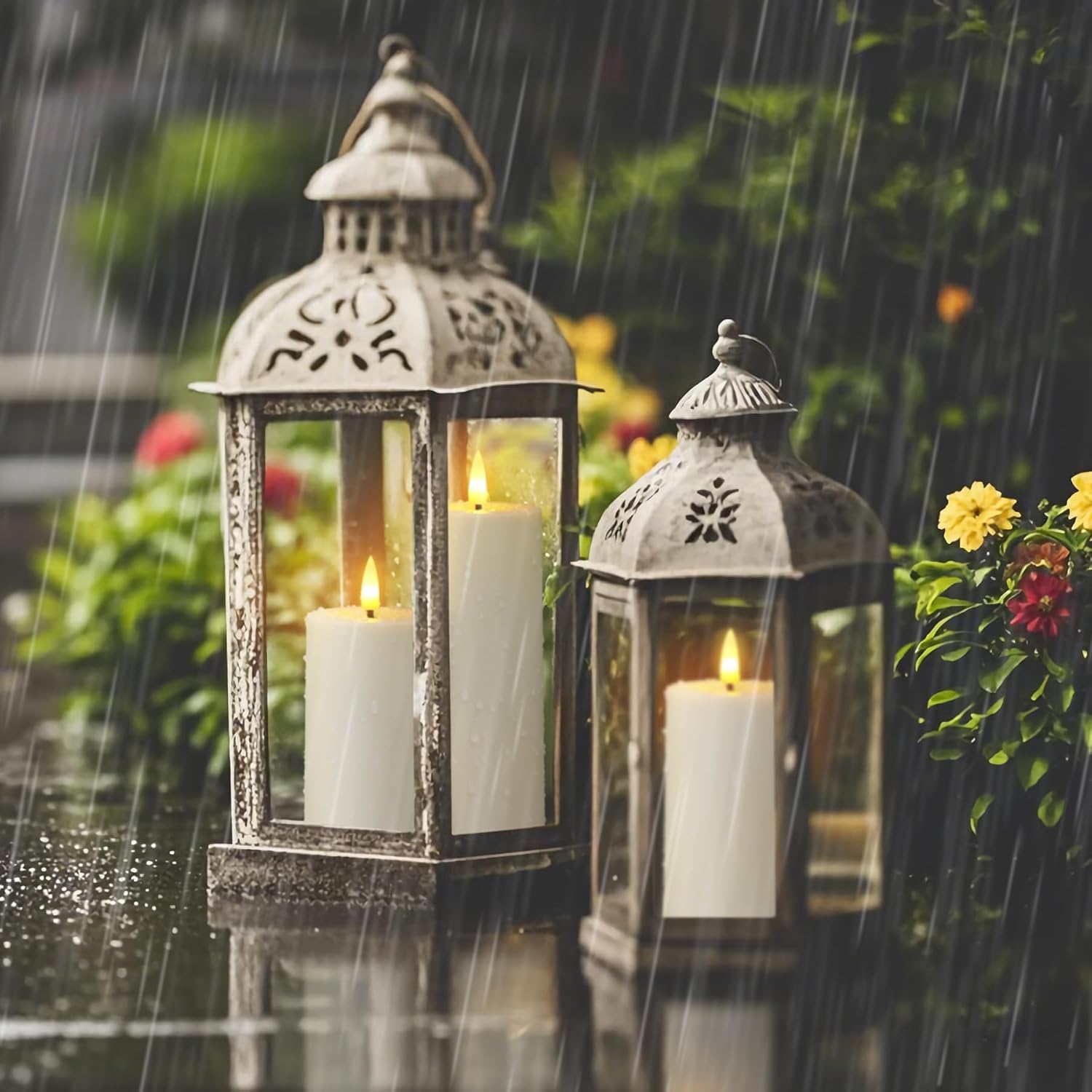 8pcs Waterproof Plastic Flameless 2.2" x4" 4" 5" 5" 6" 6" 7" 7" Flickering Ivory Candles with Remote and Timer, Outdoor LED Battery Operated Warm Light Long Lasting 600 Hrs
