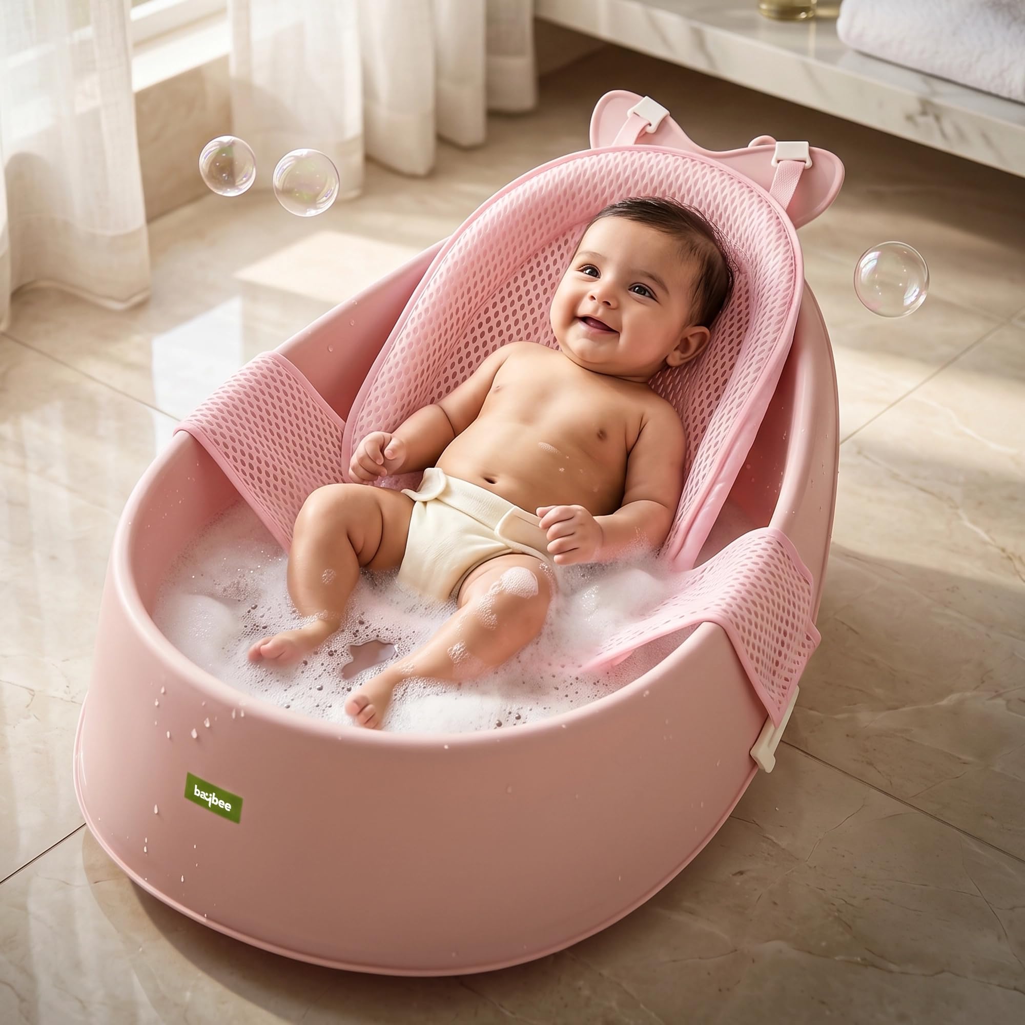 Baybee Whale Baby Bath tub for 0 to 5 Years | Baby Bath Tub for Kids with Soft Mesh Cushion Support & Easy Drains | Bather & Bathtub for Newborn Boys Girls | Mini Swimming Pool for Babies (Pink)-image-45