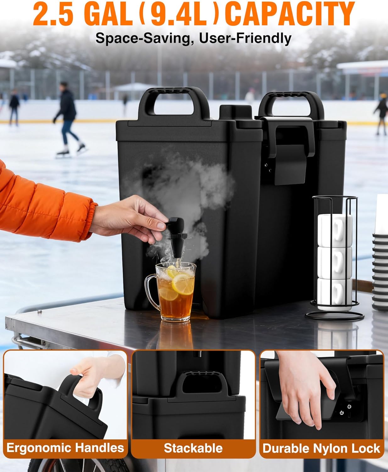 PYY Insulated Beverage Dispenser with key features highlighted