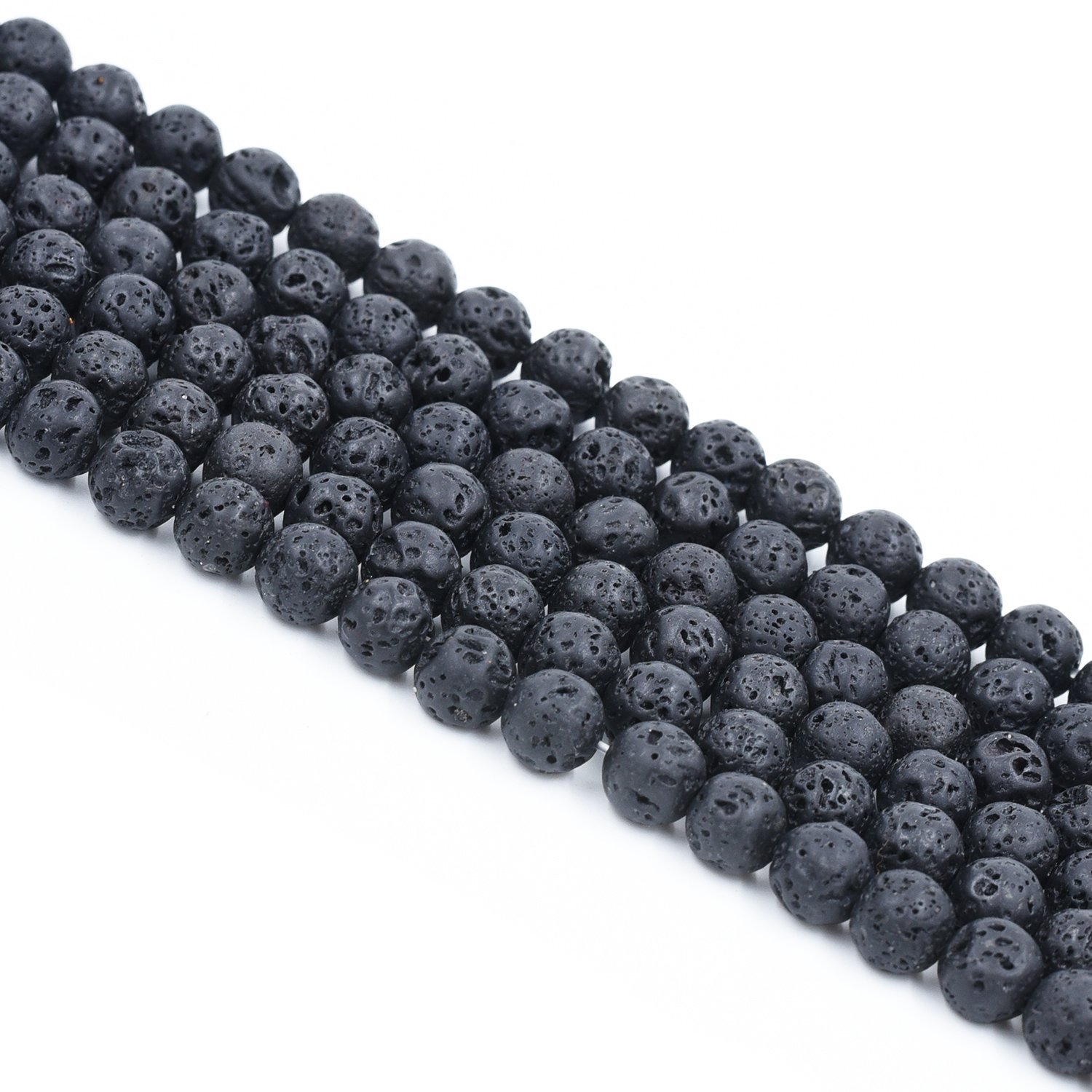10 mm runde schwarze Lava-Perlen mit großem Loch, gebohrte Edelsteine, lose Perlen für DIY-Schmuckherstellung, vollständiger Strang 38,1 cm (ca. 38 Stk.)