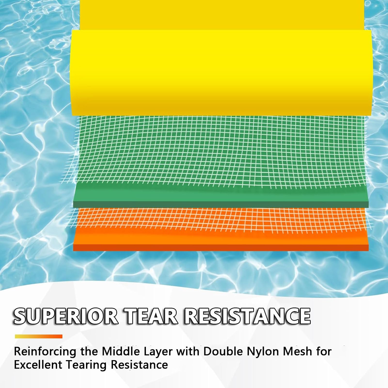 Tappetino galleggiante a 3 strati in schiuma XPE resistente agli strappi, attività acquatiche durevoli per adulti, perfetto per lago, spiaggia, mare, piscina, 4,5 m x 0,9 m x 3,3 cm