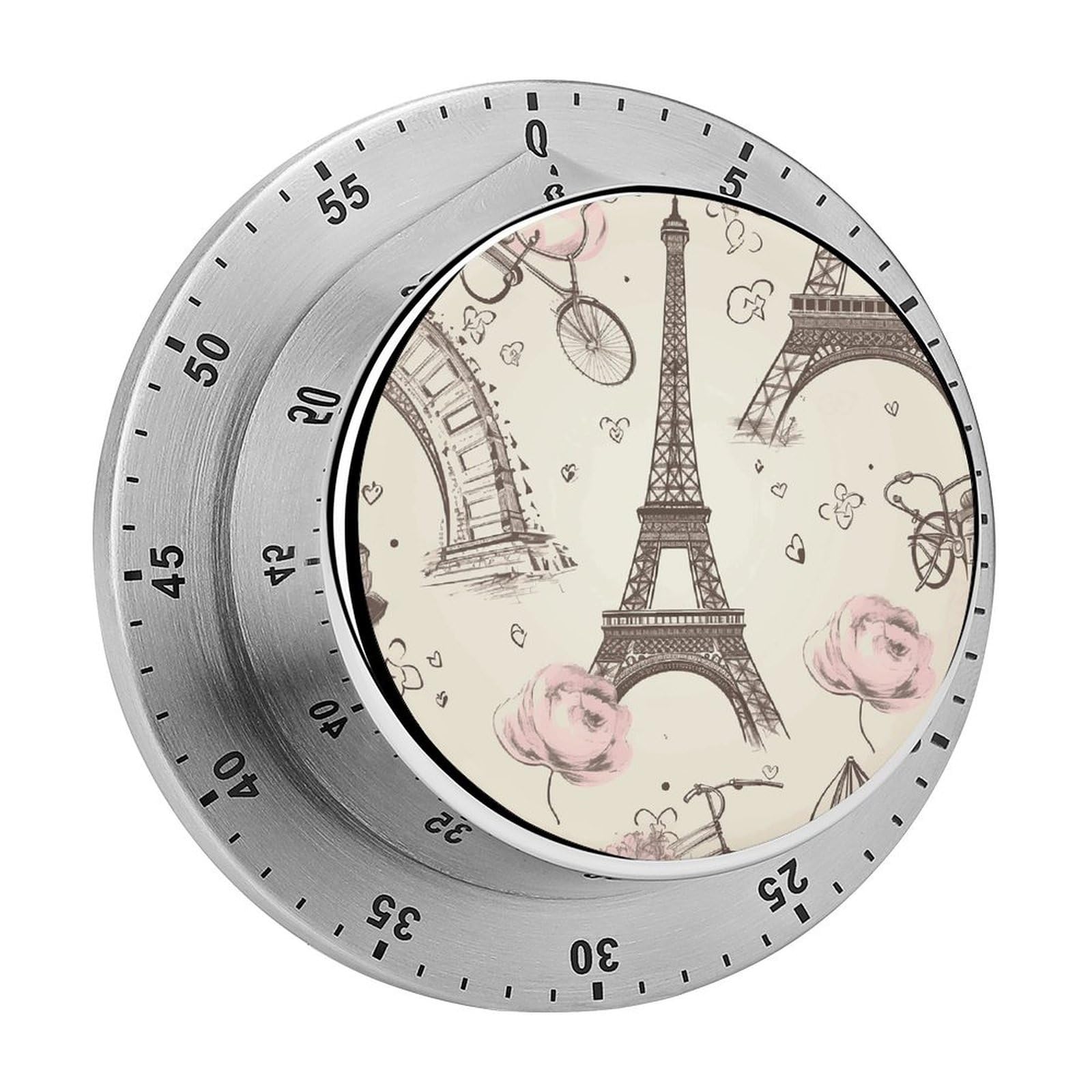 The Eiffel Tower and A Bicycle Visual Timer with Loud Alarm 60-Minute Kitchen Timers Exquisite Stainless Steel Body - Mechanical Desk Timer Countdown Clock for Cooking Chef Clock