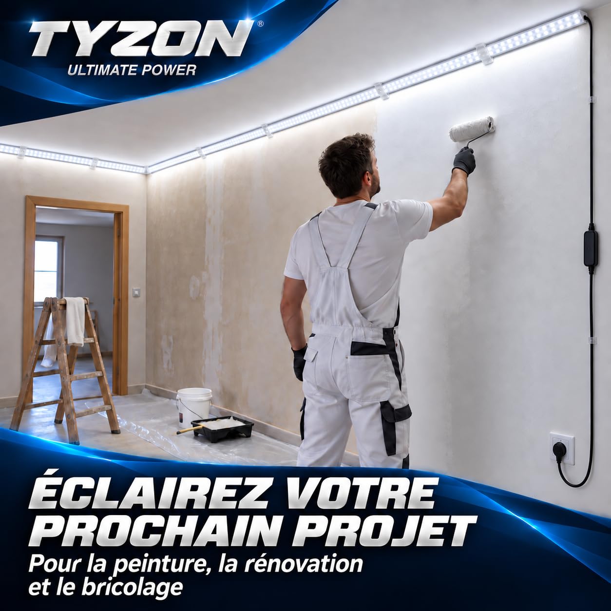 TYZON Ruban LED 15 m, 6000 K, 1000 lm/m, IP65, 230 V