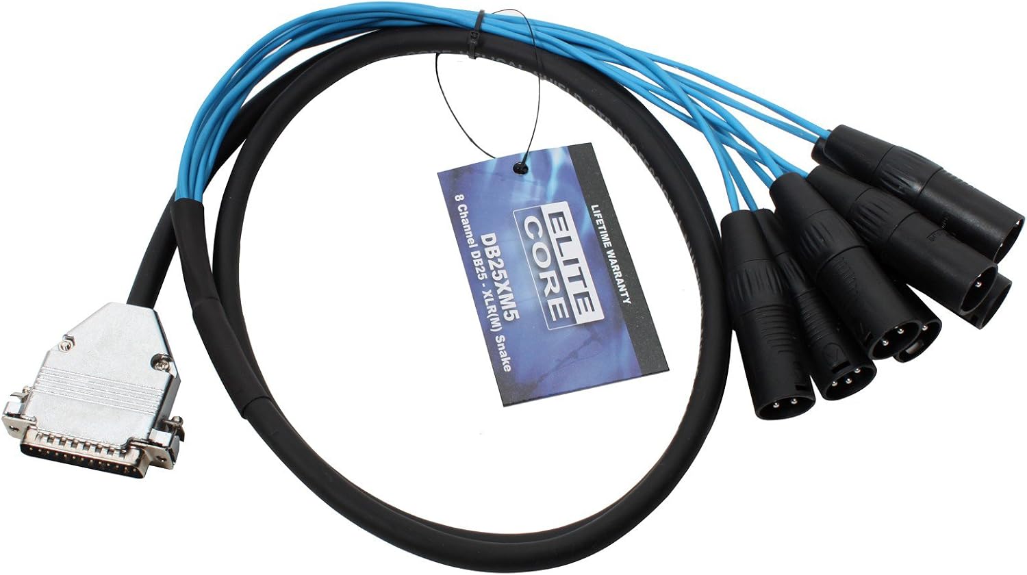 Elite Core DB25Q5 25-Pin D-Sub to 8 TRS Male Breakout Snake, 5-Feet