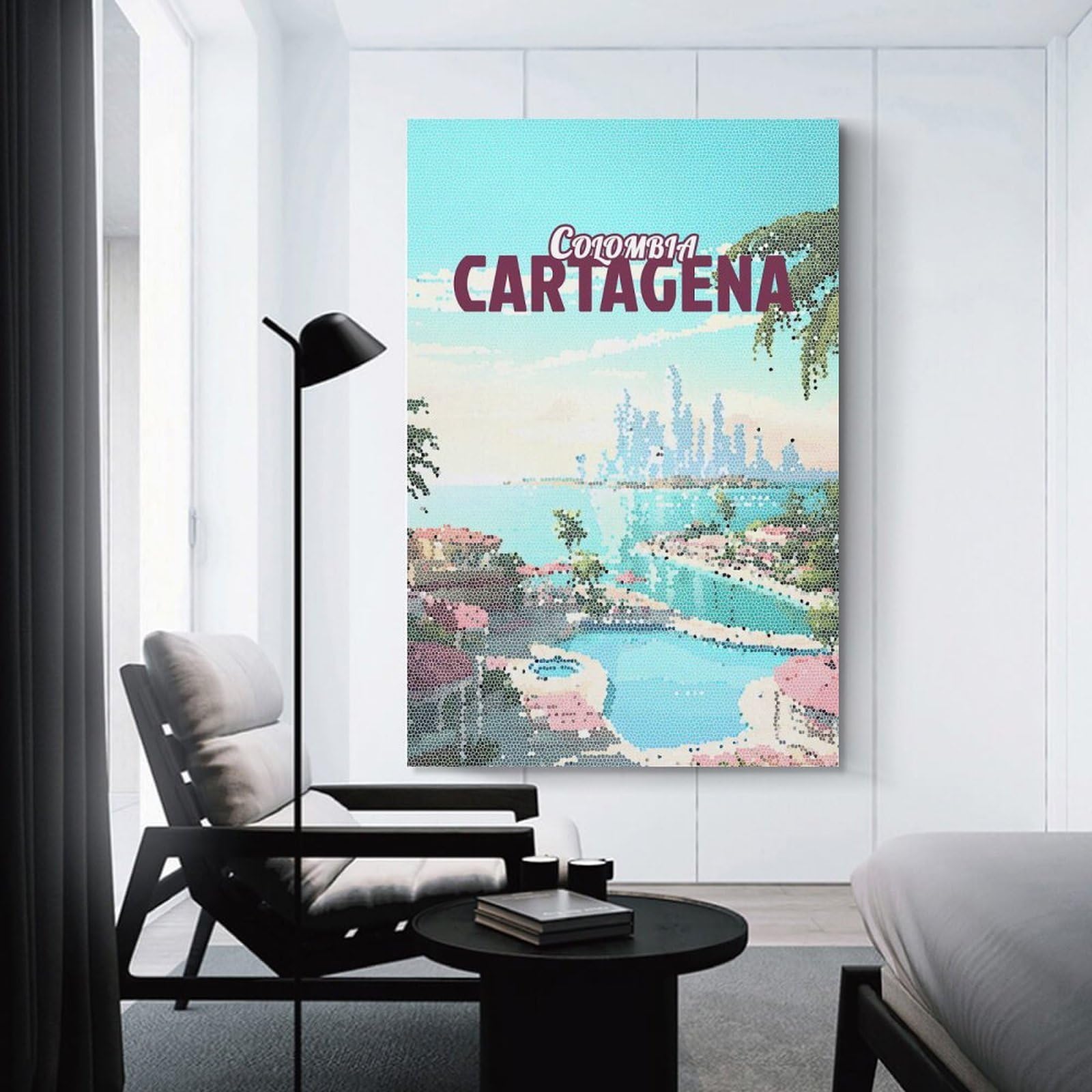 Junmoney Cartagena Colombia Mosaic Vintage Wall Art Print, 08x12inch(20x30cm), for Front Hall, Corridor Or Welcome Spaces, Wall Decor to Refresh Empty Corners