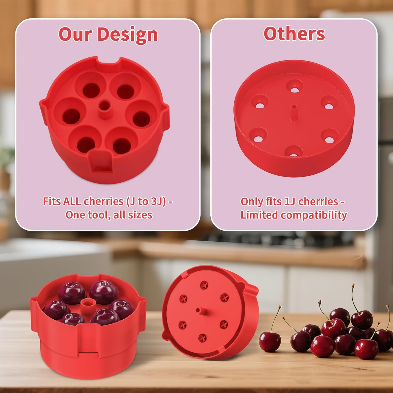 Cherry Pitter - Multiple Cherries Seed Remover, Labor-Saving Push Down Cherry Pitter Tool Pit Remover (Red)