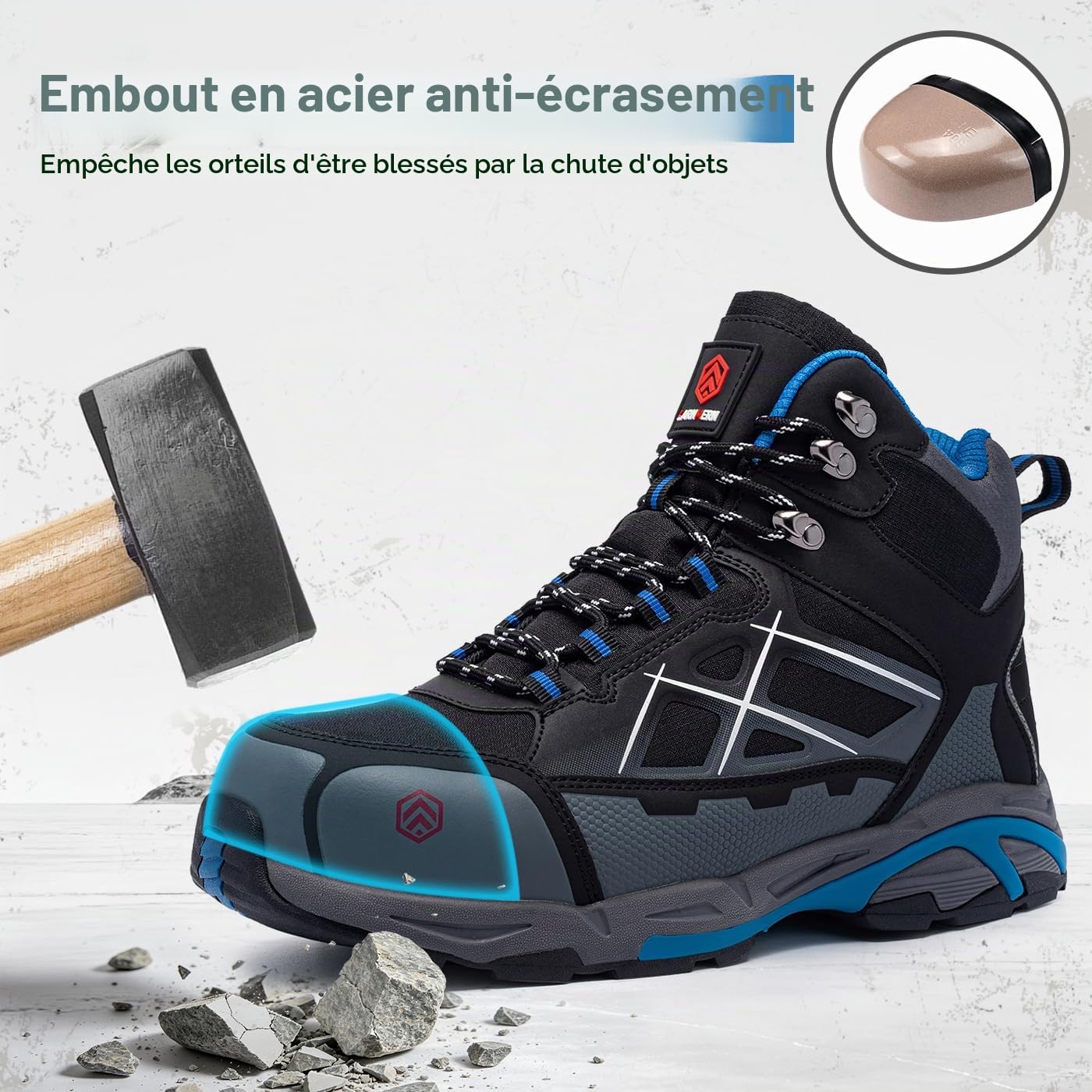 LARNMERN Chaussures de Sécurité Hommes SRC Antistatique Bleu 43.5EU