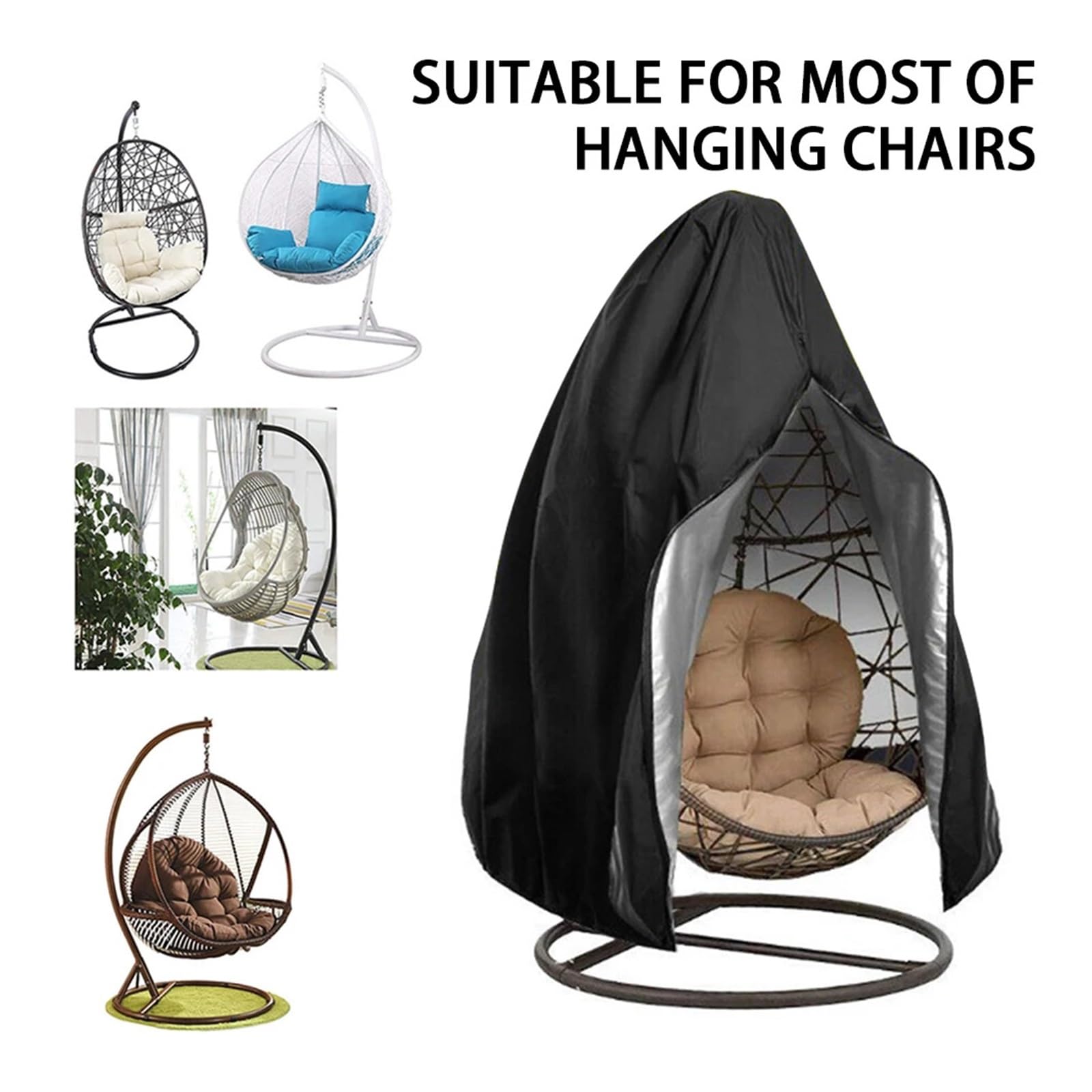 Couverture de Chaise Suspendue Housse De Chaise Suspendue en Coquilles D'œufs, Pliable, Résistante Aux Intempéries, Protection Solaire, for Cour(Deep Green,190T Double)