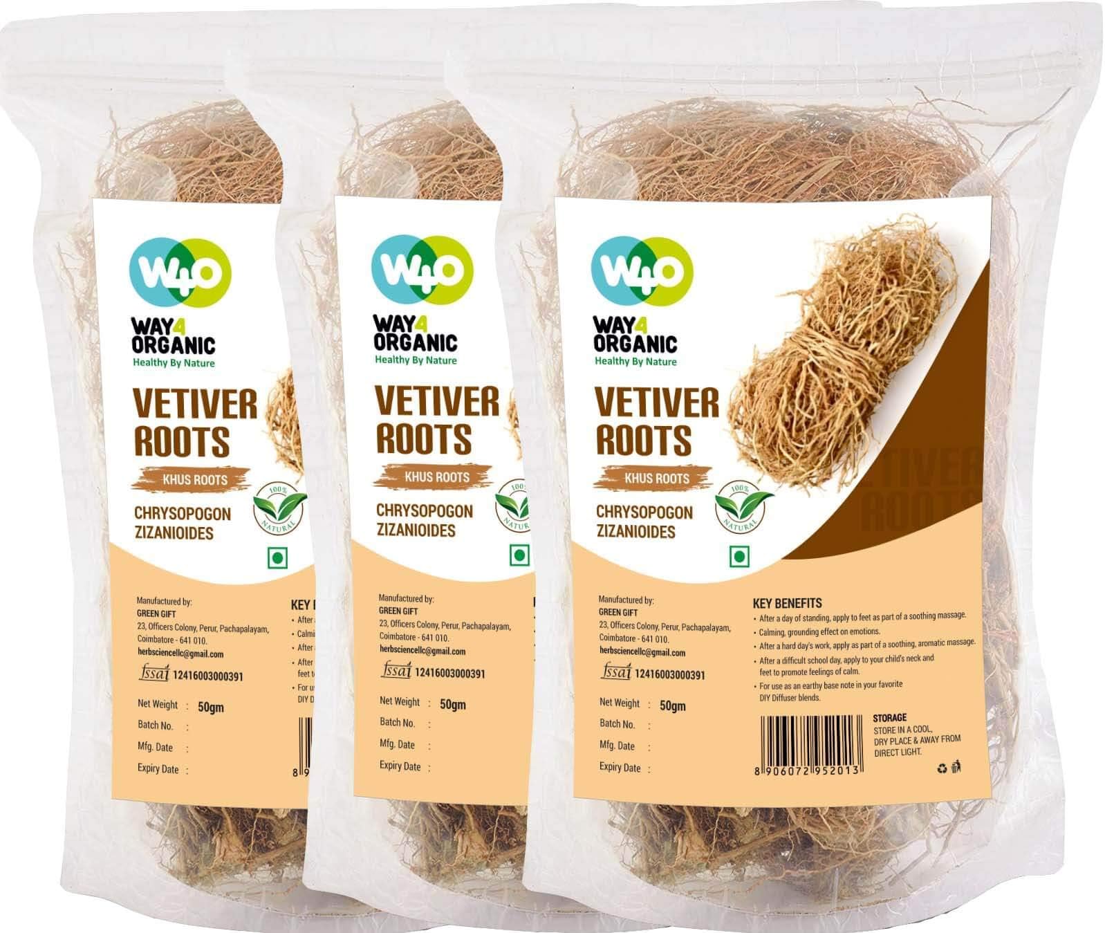 Vetiver Root/Dried Khus-Khus/Vetiveria Zizanioides (50 grams), Young Roots Not Aged Matured Roots, Natural Herbal Coolant - Way4Organic (3 Pack)