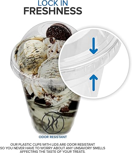 Miniatura 10 de Vasos de postre de plástico transparente de 9 onzas con tapas (juego de 50) taza de parfait desechable pequeña, tapa de cúpula, sin agujero,