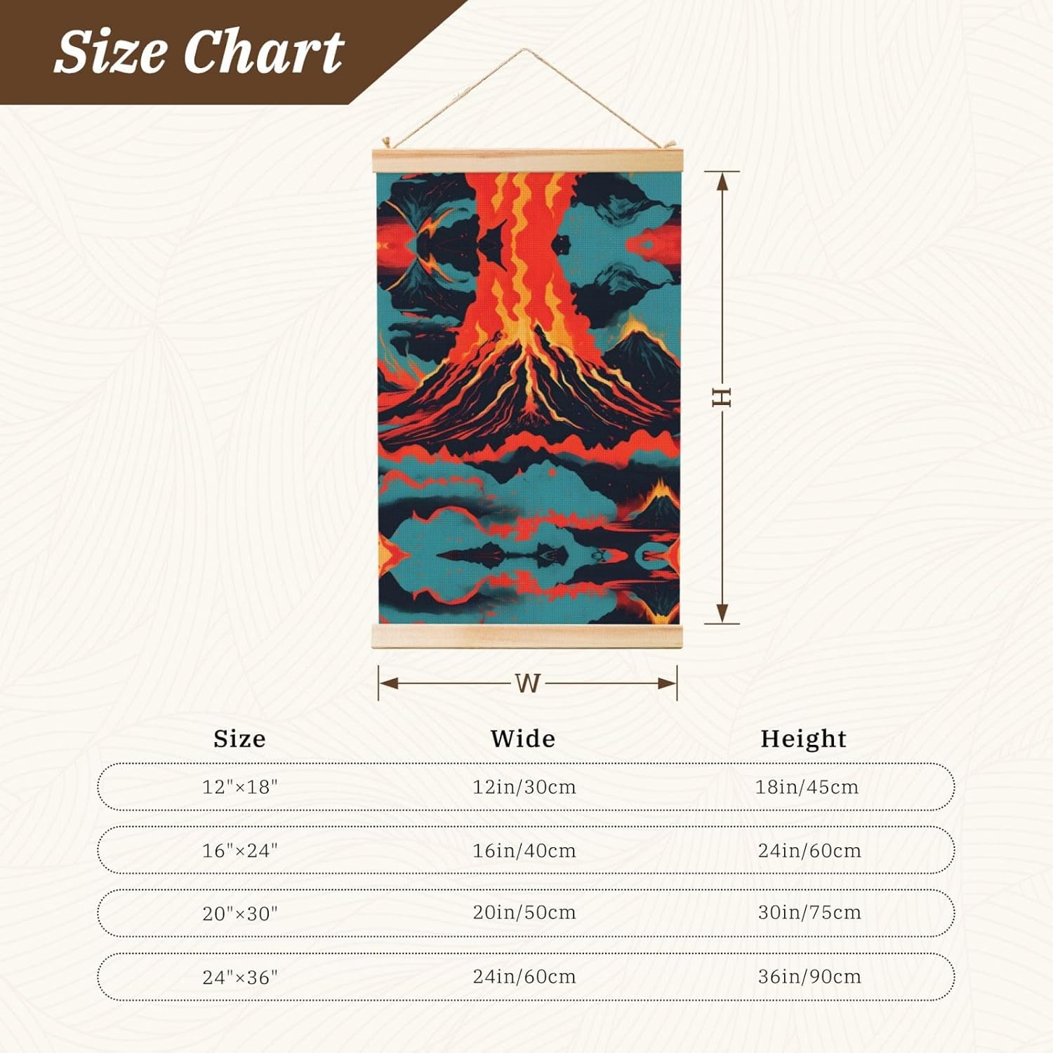 Volcano Print Poster Hanger,Hanging Poster, Poster Frame,Wood Poster Hanger, For Wall Hanging