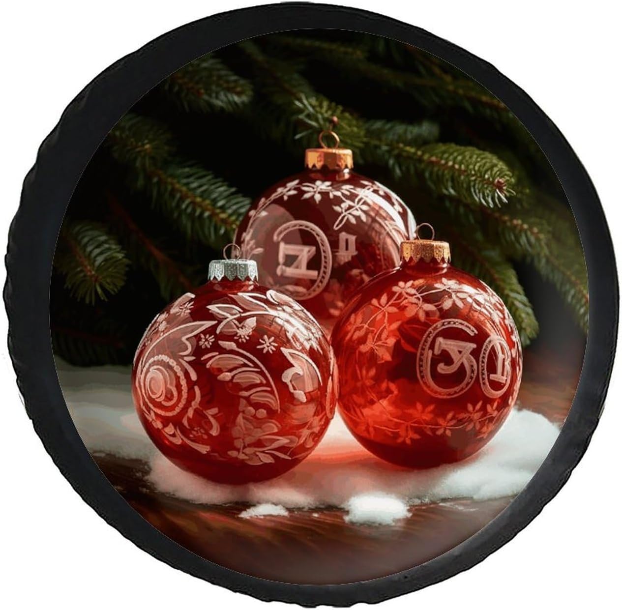 Universal Fits Diameters 28-34inch Spare Wheel Tire Cover Christmas Red Glass Ball Waterproof Leather Wheel Cover for Trailer RV SUV