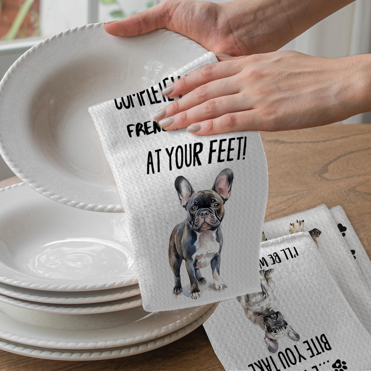 French Bulldog Gifts Kitchen Towels Set of 4, French Bulldog Gifts for Women, French Bulldog Hand Towels for Bathroom, French Bulldog Tea Towels Dish Towels, Frenchie Mom Gifts, 16x24 Inch - Image 2