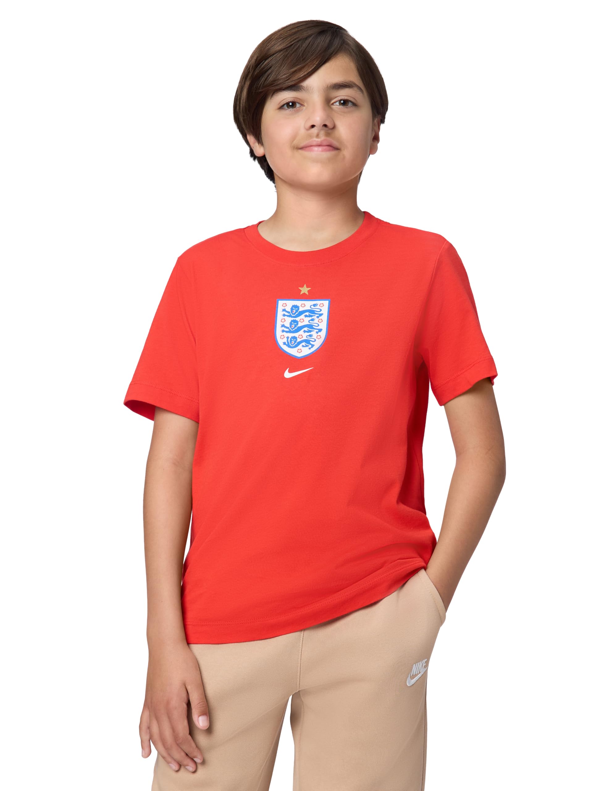 Nike Kid's England Crest Tee, Challenge Red, Medium