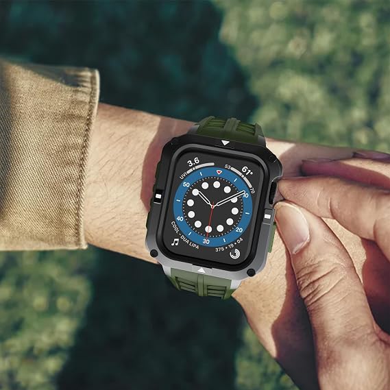 Metal Case Compatible with Apple Watch Series 7/8/9 (45mm) for se Series 6/5/4 (44mm), One-Piece Metal Case with TPU Band for 45mm 44mm