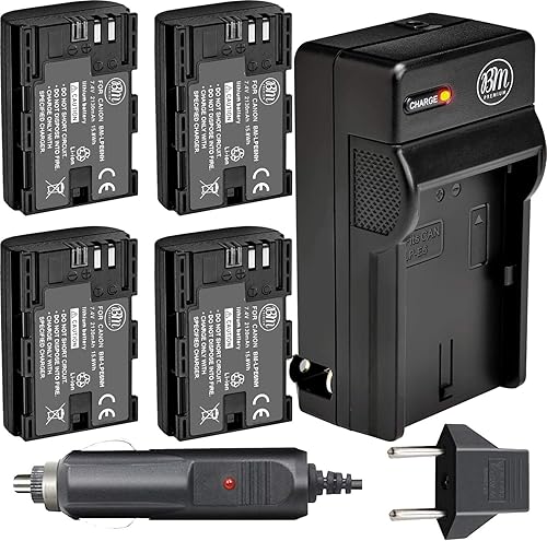 BM Premium Paquete de 4 baterías LP-E6NH de alta capacidad y cargador de batería para Canon EOS R EOS R5 EOS R6 EOS R6 II EOS R7 EOS 90D EOS 60D EOS