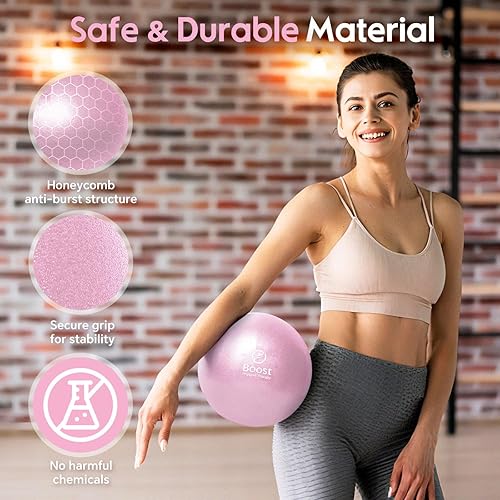 Miniatura 5 de BOOSFIT - Pelota de ejercicio pequeña con bomba, mini pelota de pilates de 9 pulgadas con guía de ejercicios, pequeña pelota de entrenamiento para
