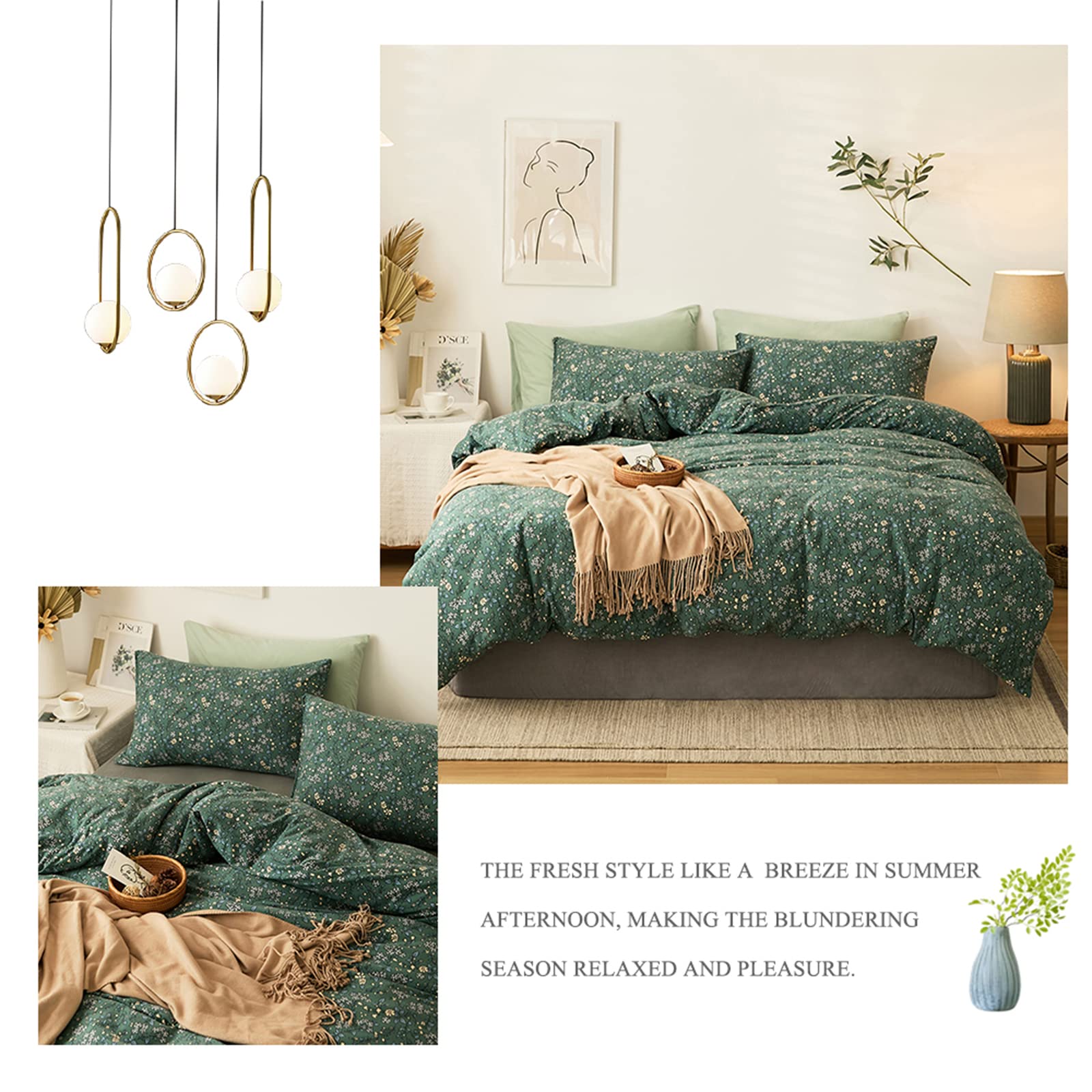 掛け布団カバー・ピローカバーセット クイーンサイズ グリーン 楽天