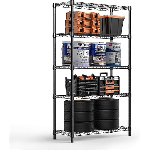 MZG Steel Storage Shelving 5-Tier Utility Shelving Unit Steel Organizer Wire Rack for Home,Kitchen,Office (13.7" D x 35.4" W x 70.8" H)