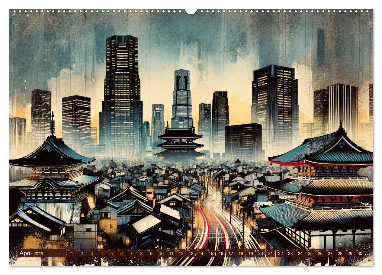 Von New York bis Tokio - Ein KI-Kalender für Weltenbummler (hochwertiger Premium Wandkalender 2026 DIN A2 quer), Kunstdruck in Hochglanz: Weltreise in Pinselstrichen (CALVENDO Orte)