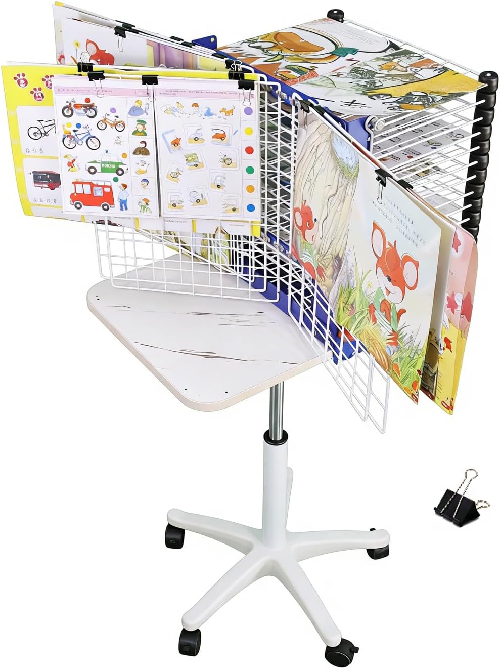INTBUYING Art Drying Rack Floor-Standing Lift & Rotating Display Rack for Kindergarten & Primary School Painting Drying Rack/Learning Picture Hanger (15+8 Layers) 12 * 15 * 39"