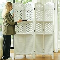 Vista 17 de Divisores de habitación, pantalla plegable de privacidad de madera con tres estantes de exhibición adecuados para oficina en casa, estudio, Blanco