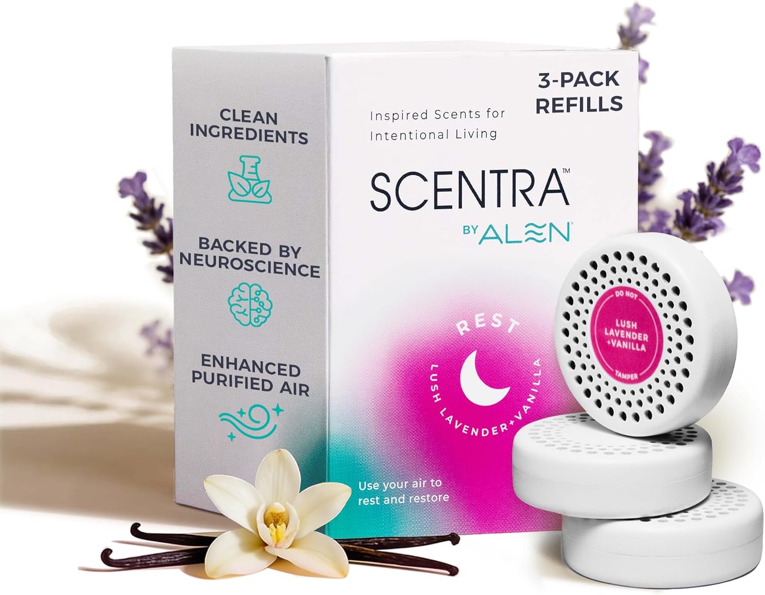 Scentra Starter Kit Air Purifier Scent REST & RENEW - up to 30 Day Use, for Air Purifiers - Lavender & Lemon Blends, Supports Relaxation & Energy, Two Signature Mood-Supporting Scents