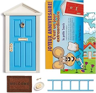 LA Puerta MÁGICA Puerta Ratoncito Pérez CERTIFICADA - Puerta Mágica Ratoncito Pérez Que se Abre con 6 Accesorios + Postal Felicitación [ Versión Francesa ] Regalo Original Niño Niña 5 6 7 8 Años