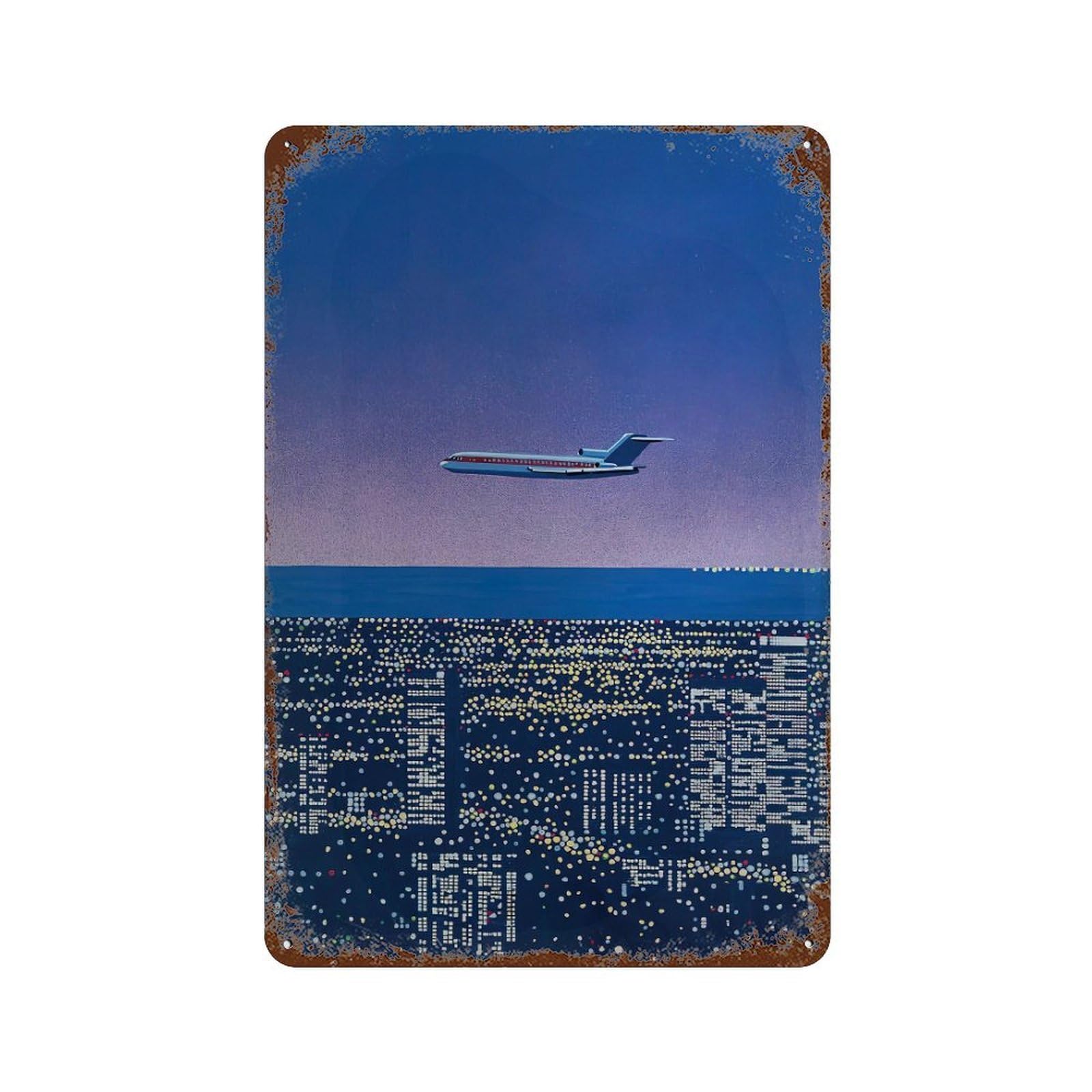 xiaoxiaoshen Airplane Flying Over Cityscape. Hiroshi Nagai Japanese City Pop Wall Decor Art Metal Tin Poster Modern Home Decor Art Home Bar Shop Decorations Vintage Sign 30x20cm