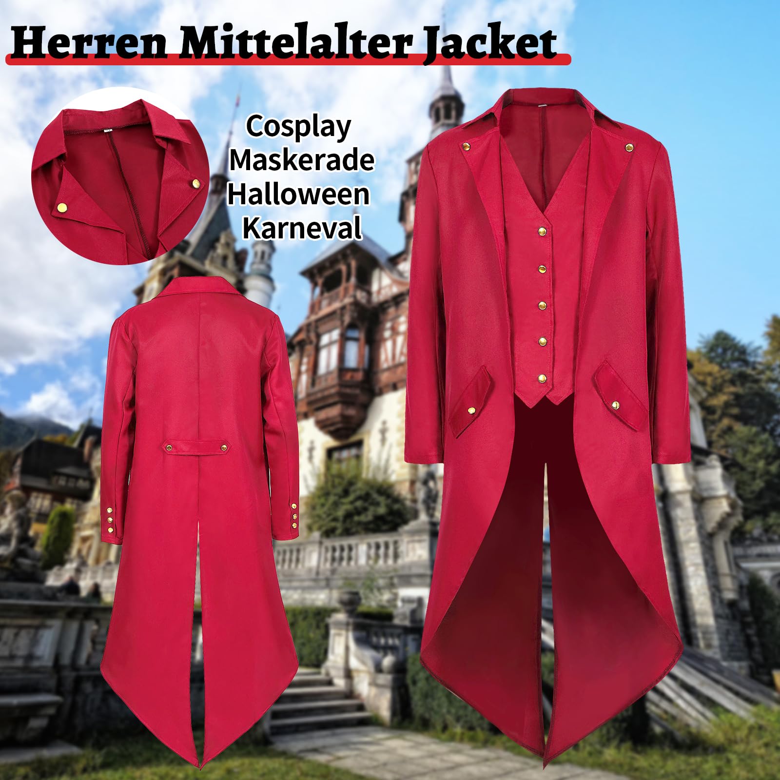 Herren Steampunk Vintage Frack Jacke Mittelalter Gothic Viktorianischen Gehrock Uniform Halloween Kostüm