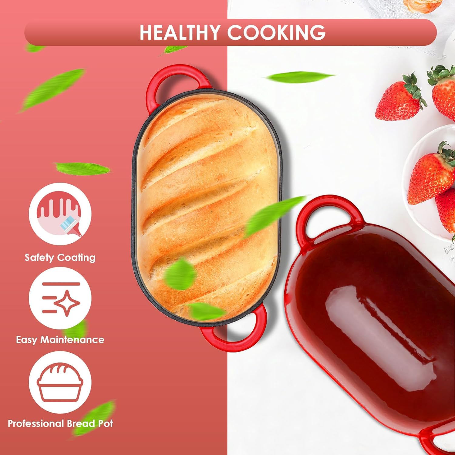 LIFERUN 2.5qt Enameled Cast Iron Dutch Oven for Sourdough Bread Baking, Oven Safe Dutch Oven Pot with Lid, Non-Stick Bread Oven Pot, Red - Image 4