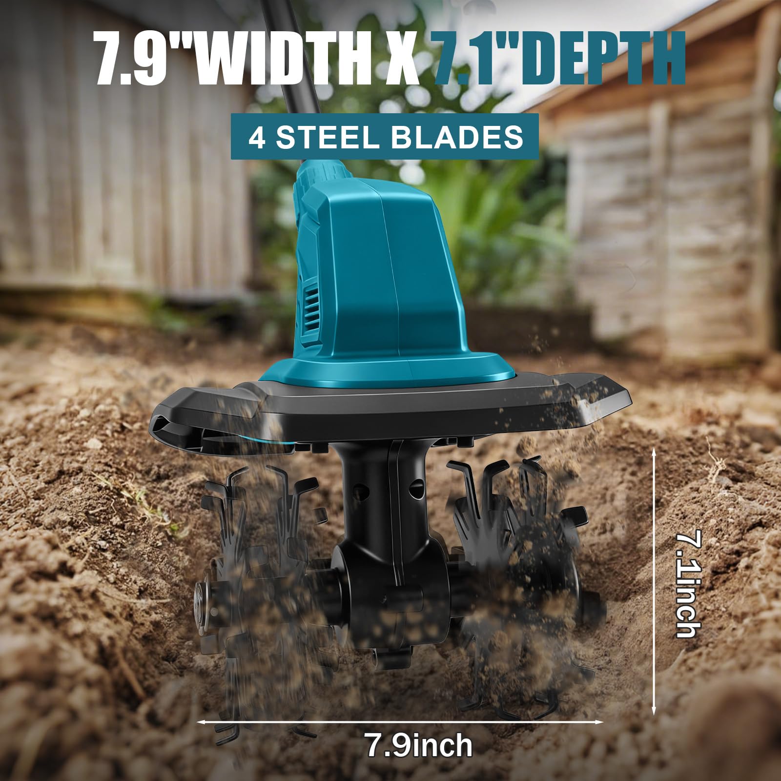 Motoazada para huerto, azada eléctrica, para Makita 18V batería | profundidad de trabajo de 18 cm, Ancho de Trabajo de 20 cm, Velocidad de 387 RPM, Mango ergonómico, para Cultivo de jardín