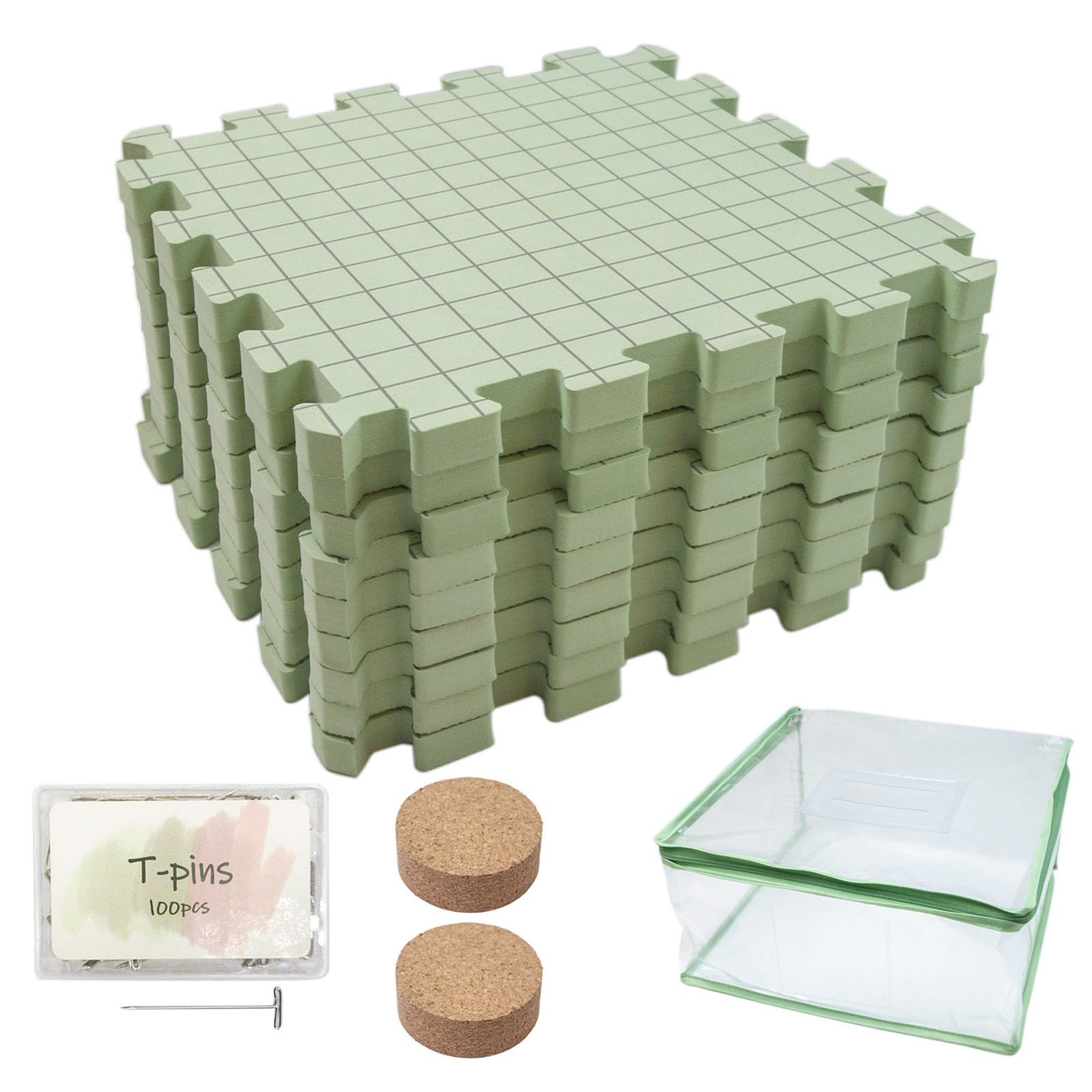 Qusinfc 9Pcs Foam Blocking Mat 32x32cm Knitting Blocking Foam Pad with 100Pcs 38mm T Pin for Crocheting Yarn Craft Portable Knitting Board