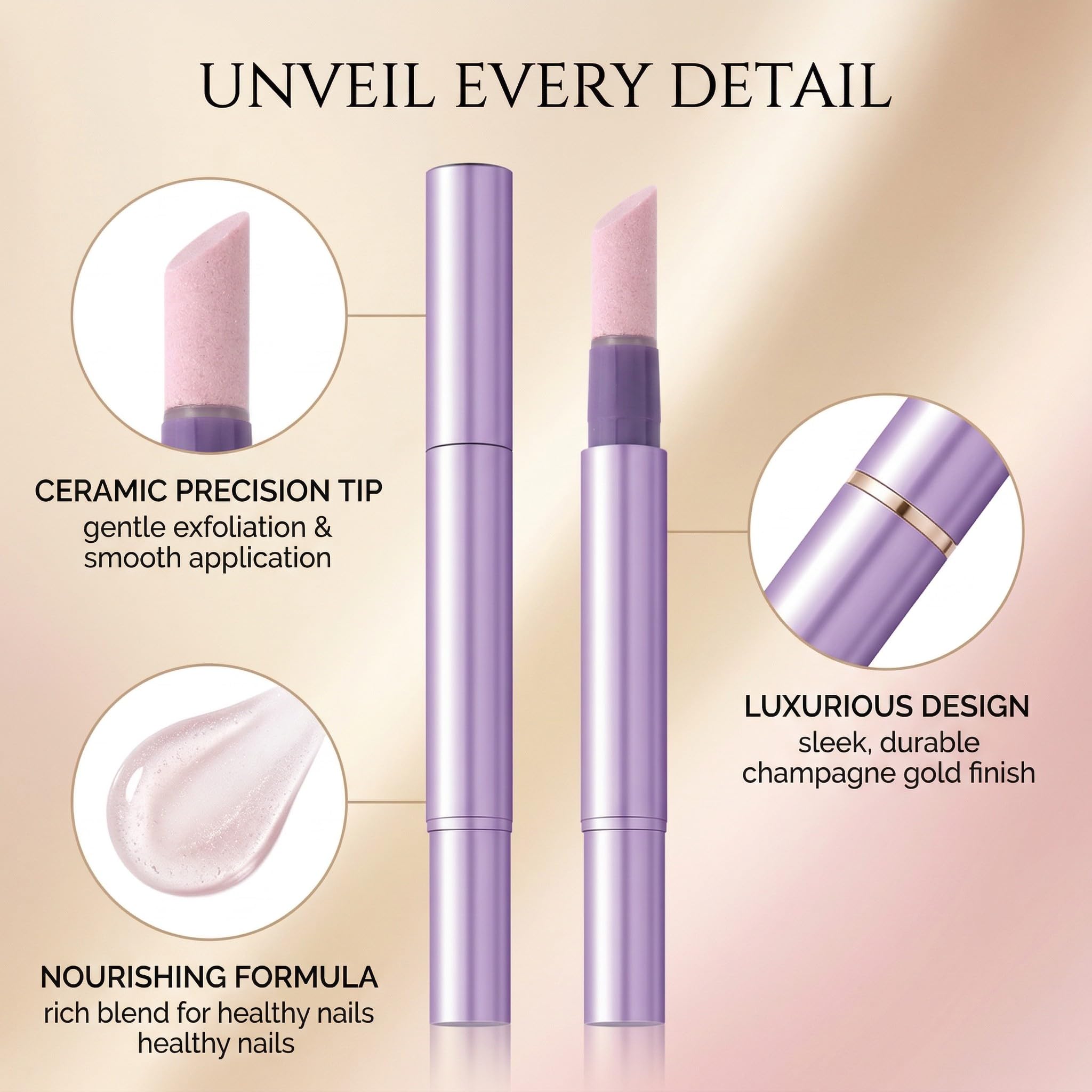 Penna per la Cura delle Unghie 3-in-1, con Punta in Ceramica, Penna per Rimuovere Cuticole, Olio per Cuticole per Unghie Secche e Rovinate