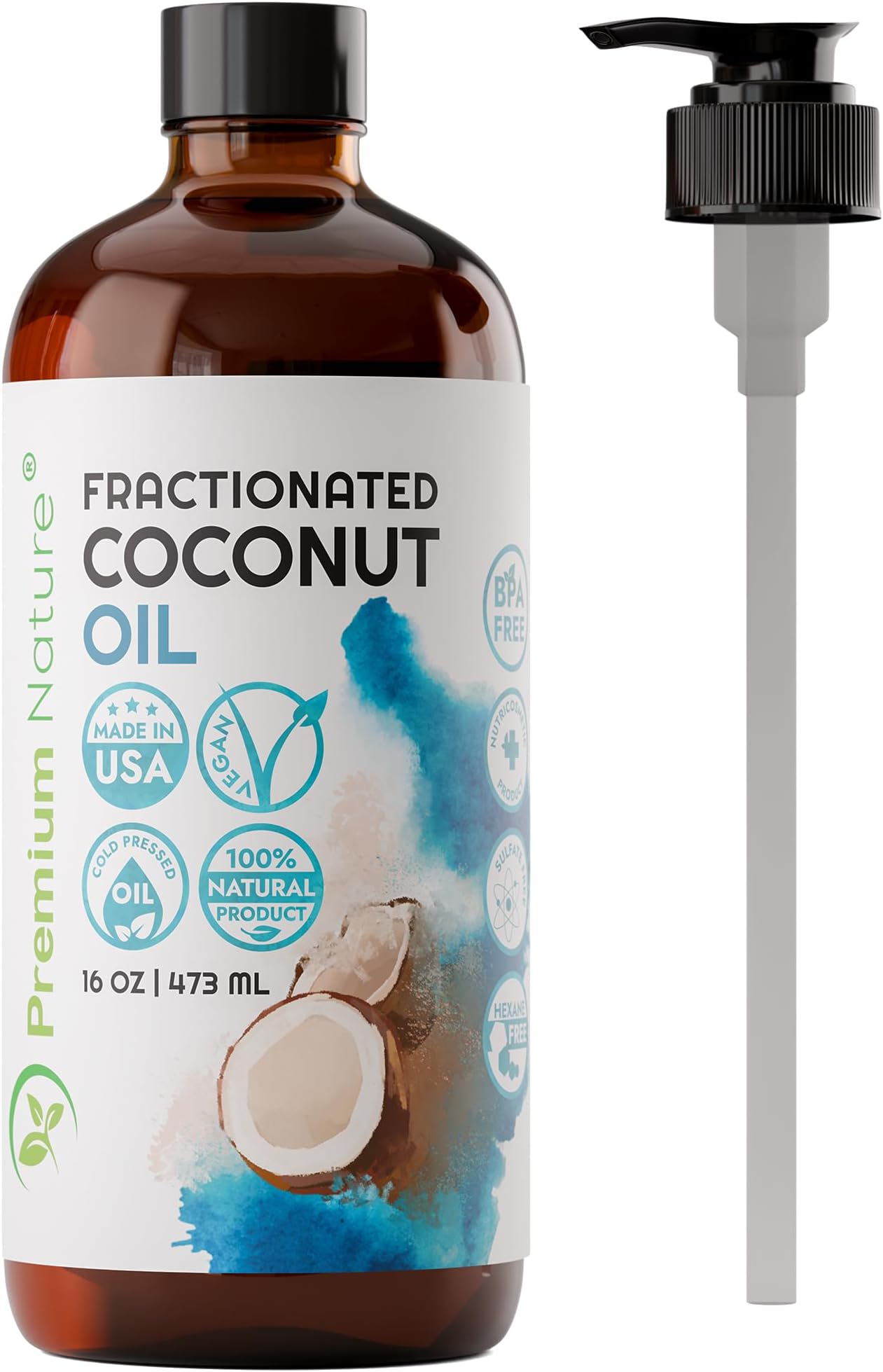Premium Nature Fractionated Coconut Oil for Skin Moisturizer with Pump Massage Oils Best Carrier for Essential Oils Mixing Body OUL for Dry Skin Moisturizer Natural Oi for Face Hair Body 16 oz