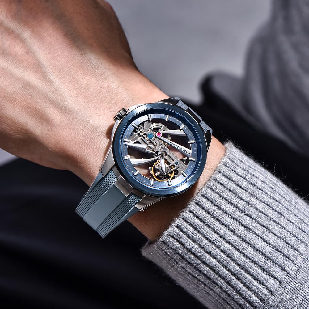 Pagani Design YS030 - Reloj mecánico automático para hombre, esfera de esqueleto, acero inoxidable, impermeable, deportivo, 10 bar, reloj casual de lujo para hombre