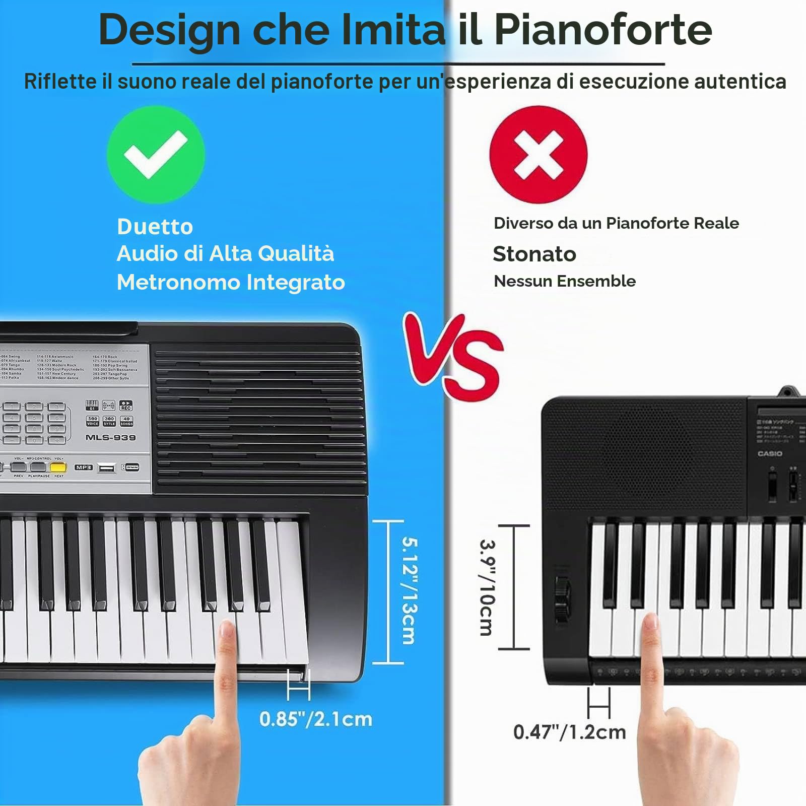 MAMIZO 61 Tasti Tastiera Pianoforte Digitale, Pianoforte Keyboard Elettrico per Principianti, Pianola Tastiera per Bambini, 500 Suoni e Modalità di Insegnamento a 3 Livelli, Leggio, MP3/USB MIDI