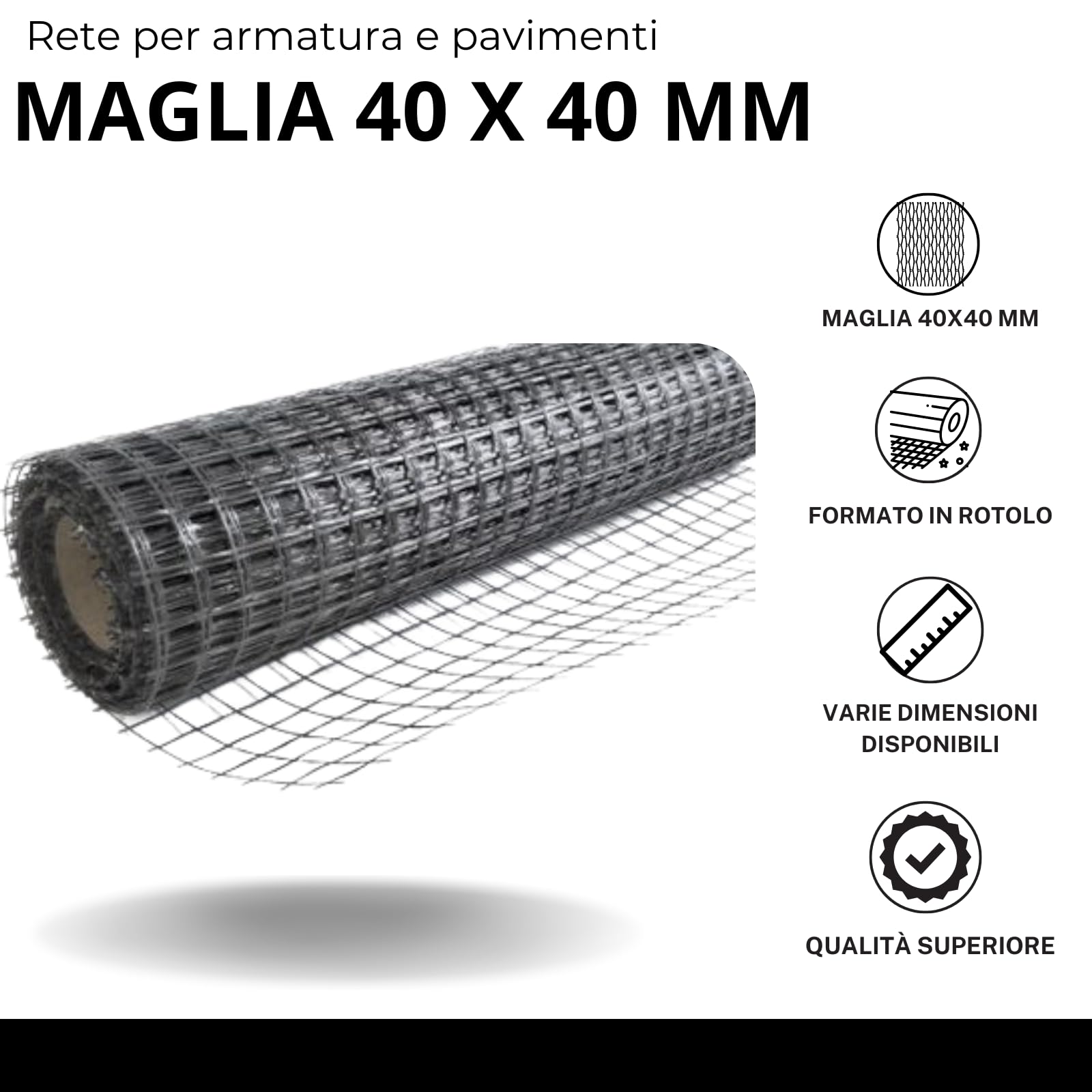 Rete per Armatura in Filati di Fibra di Vetro 1x50 MT in Rotolo 130gr/mq Ideale per Rinforzo Massetti,Rete Metalicca Maglia 40x40 mm
