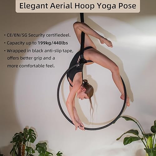 Miniatura 5 de PRIORMAN Lyra Hoop - Juego de aro aéreo con aparejo aéreo, anillo aéreo de acero probado 440 libras. Accesorios de circo ideales para estudio de