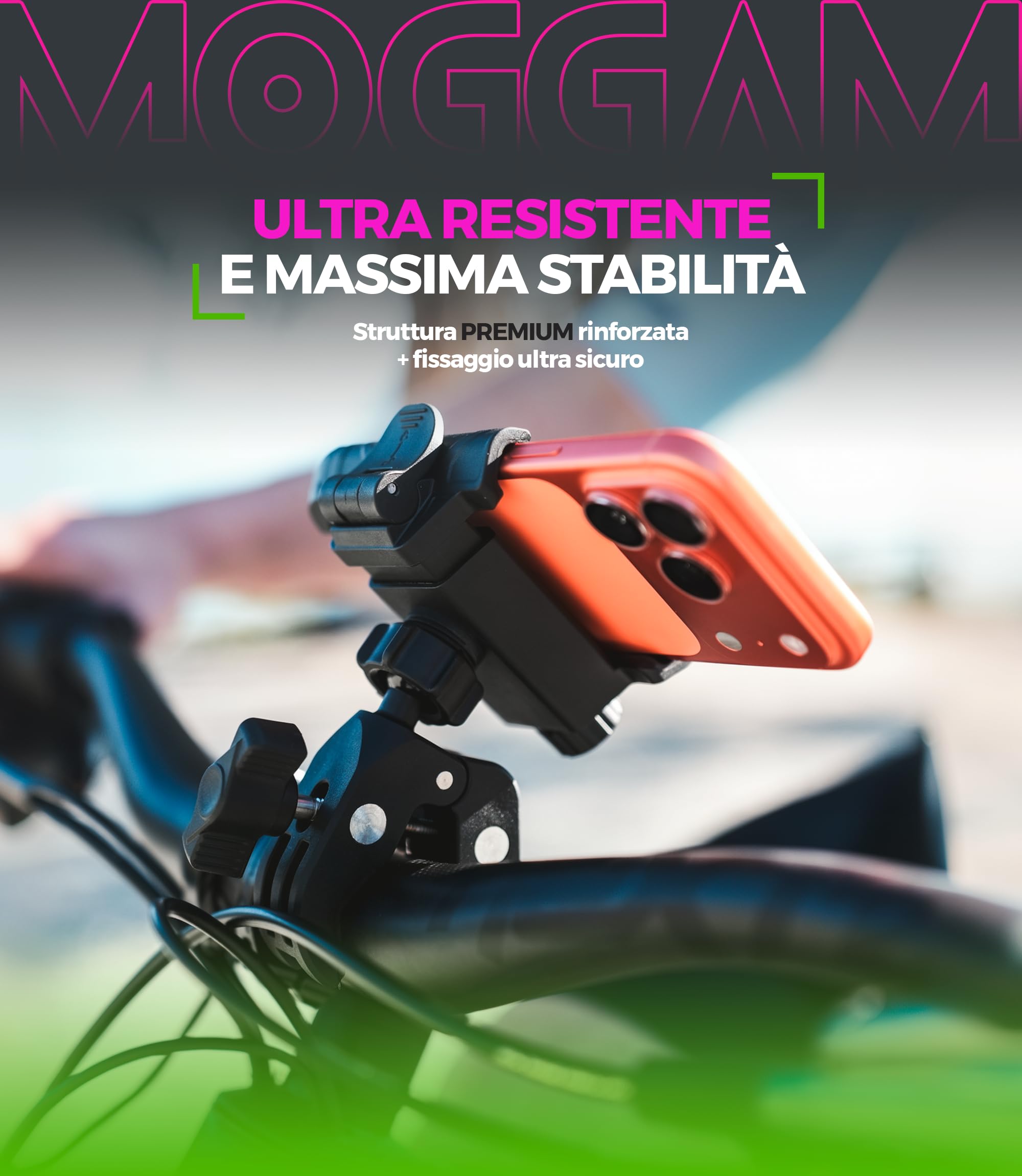 Porta Telefono Bici Ultra Resistente Antivibrazione con Morsetto in Alluminio Blocco 1S Rotazione 360° Supporto Telefono Moto per Manubrio MTB Bici da Corsa e Monopattino Premium
